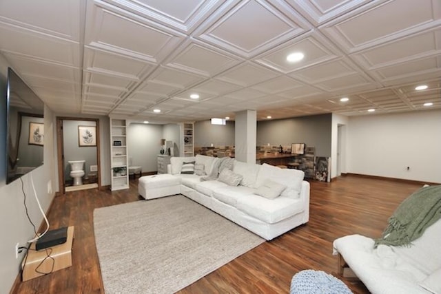 living room featuring recessed lighting and wood finished floors