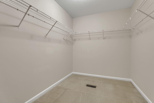 spacious closet featuring visible vents and carpet