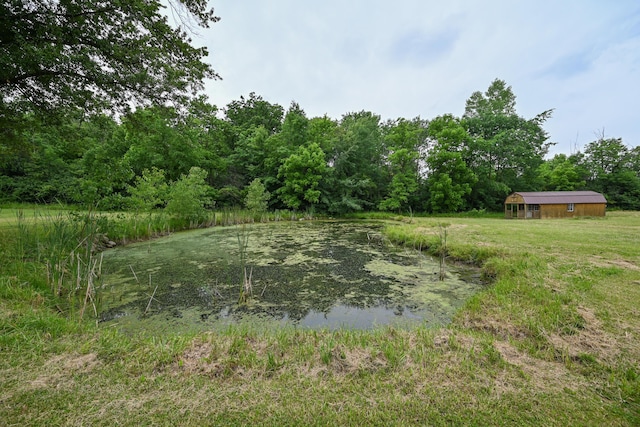 1025 Edison Ave, Marion, OH 43302 - view of yard with a water view, a forest view, and an outbuilding
