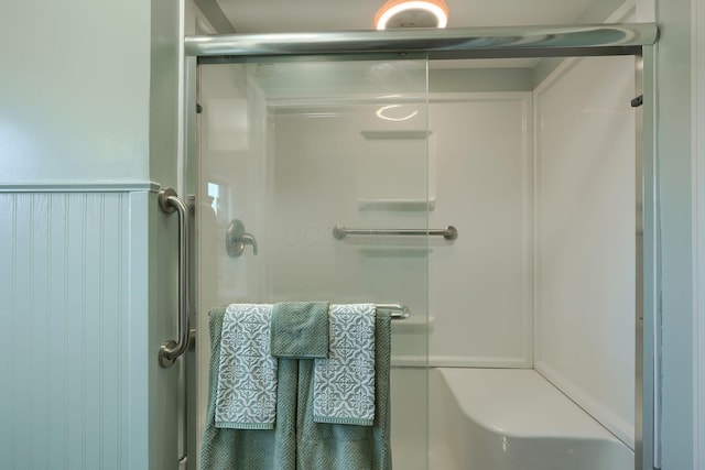 bathroom with a stall shower