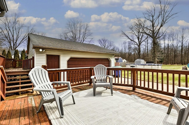 wooden terrace with an outdoor structure