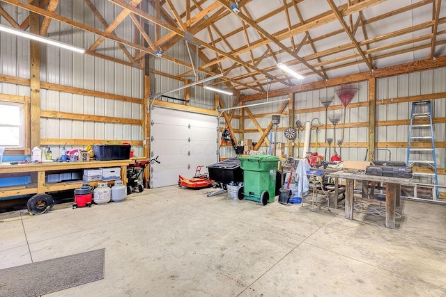 garage with metal wall