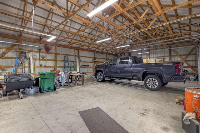 garage with metal wall