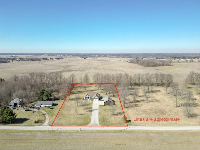 aerial view featuring a rural view