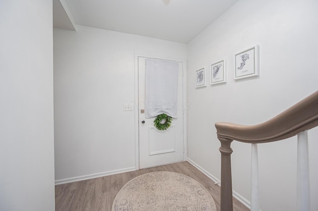 entrance foyer with baseboards and wood finished floors