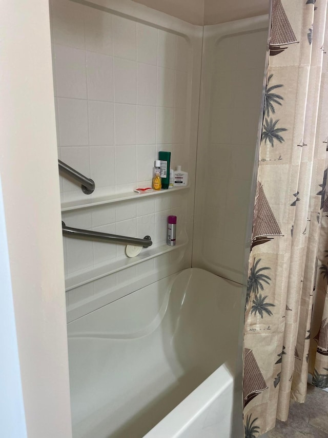 full bathroom with a shower with shower curtain