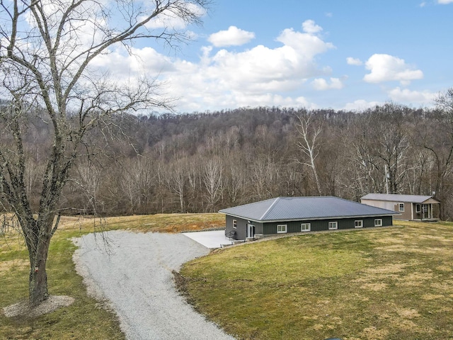 birds eye view of property with a view of trees