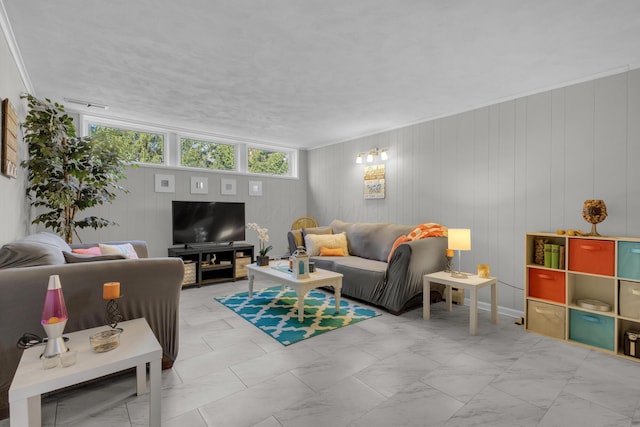 living room featuring marble finish floor