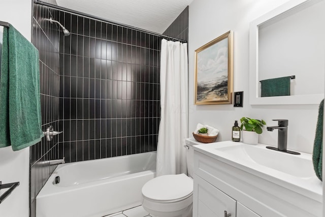 bathroom with vanity, toilet, and shower / tub combo