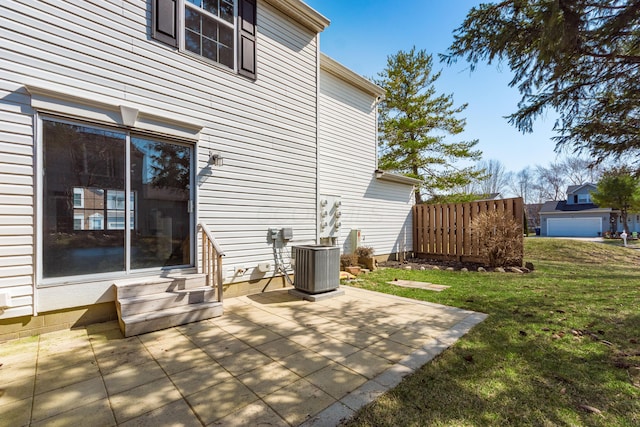 view of patio featuring central air condition unit and entry steps