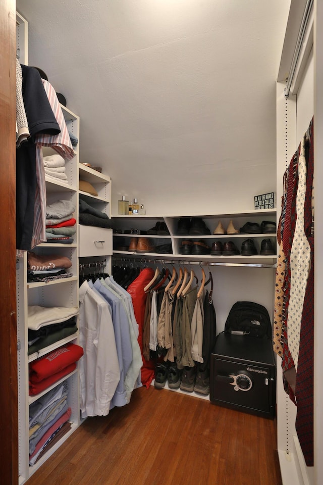 walk in closet featuring wood finished floors