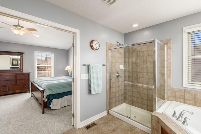6148 Ryan Woods Way, Hilliard, OH 43026 - ensuite bathroom with a shower stall, a bath, ceiling fan, ensuite bath, and visible vents