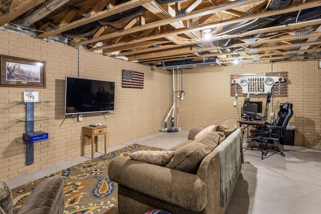 6148 Ryan Woods Way, Hilliard, OH 43026 - living area with brick wall and concrete floors