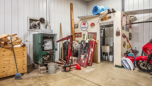 garage with metal wall