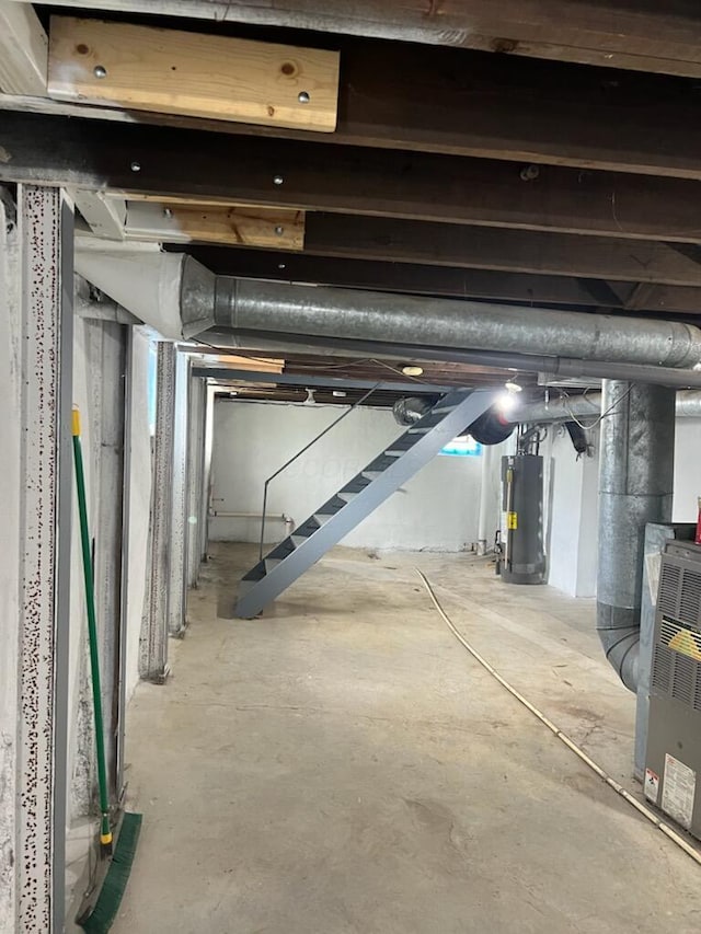 unfinished basement with water heater