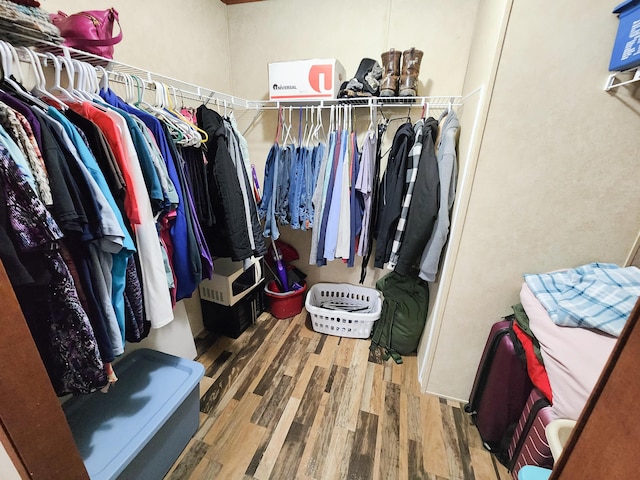 walk in closet with wood finished floors