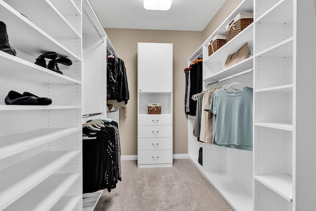 spacious closet featuring light carpet