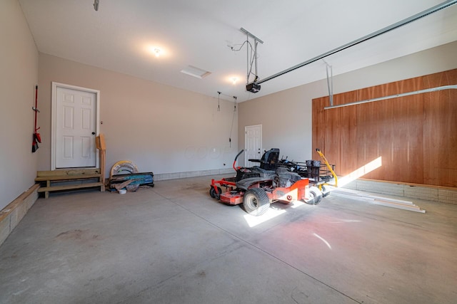 garage with a garage door opener