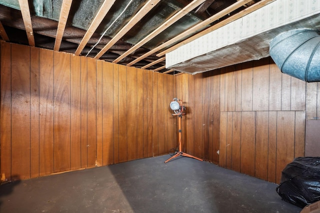 basement with wooden walls