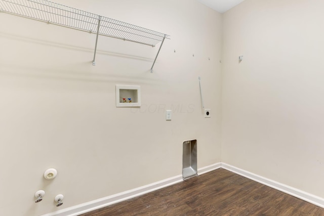 laundry room with washer hookup, laundry area, hookup for a gas dryer, dark wood-style floors, and hookup for an electric dryer