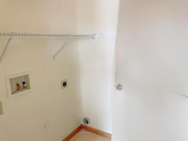 washroom with light tile patterned floors, laundry area, electric dryer hookup, and washer hookup