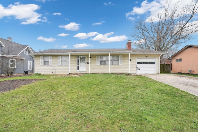 101 Cherokee Dr, Westerville, OH 43081 - single story home featuring concrete driveway, a chimney, fence, an attached garage, and a front lawn