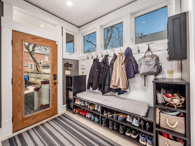 mudroom with tile patterned floors