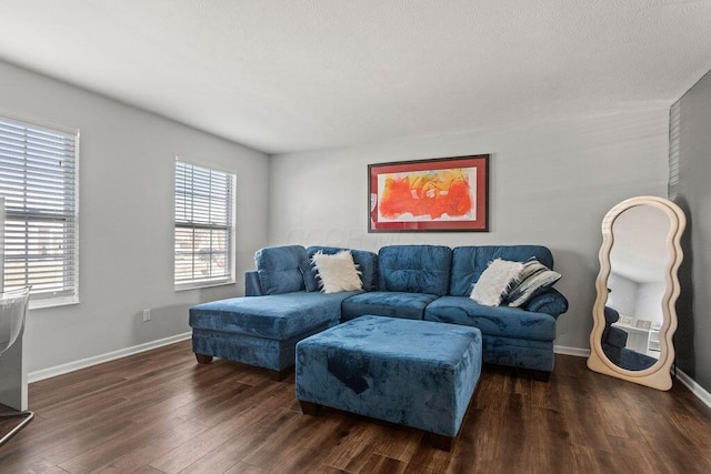 living room with baseboards and wood finished floors