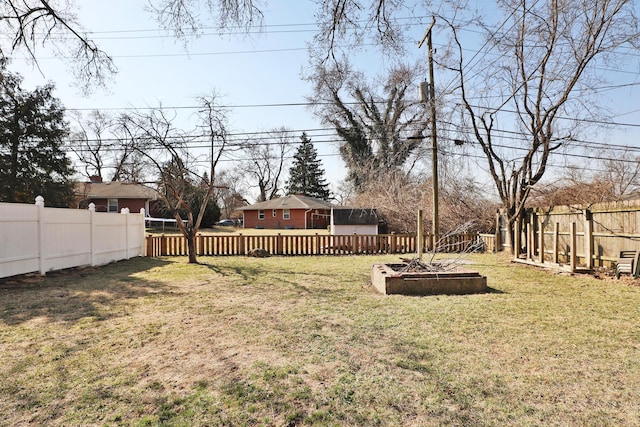 view of yard featuring a vegetable garden and a fenced backyard