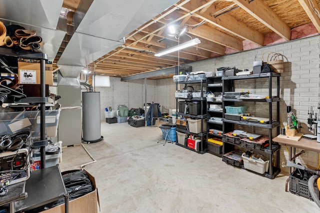 unfinished basement with gas water heater