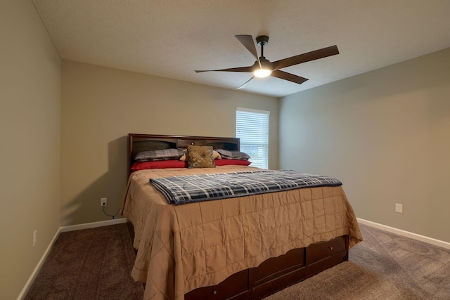 bedroom with baseboards, carpet, and ceiling fan