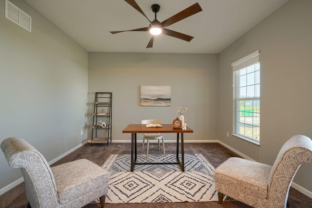 5511 Timber Heights Ln, Grove City, OH 43123 - office space with visible vents, baseboards, ceiling fan, and dark colored carpet