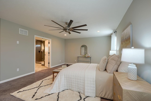 5511 Timber Heights Ln, Grove City, OH 43123 - bedroom featuring visible vents, recessed lighting, baseboards, carpet floors, and ensuite bath