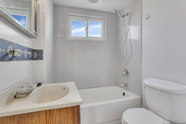 full bathroom with vanity, bathing tub / shower combination, and toilet