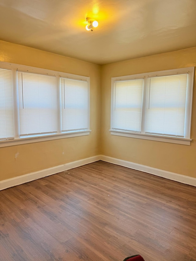 empty room featuring plenty of natural light, baseboards, and wood finished floors