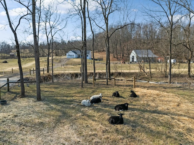 view of yard featuring a rural view and fence