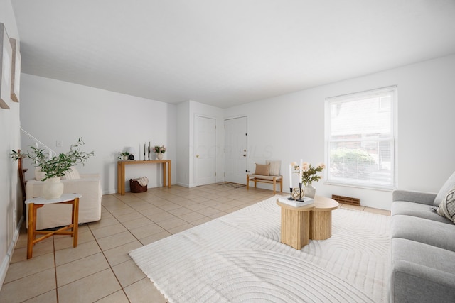 living area with light tile patterned flooring