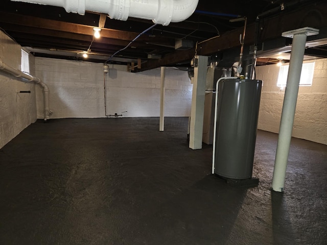 basement with water heater