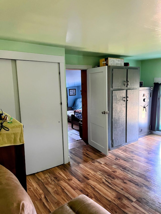 interior space with dark wood-style floors