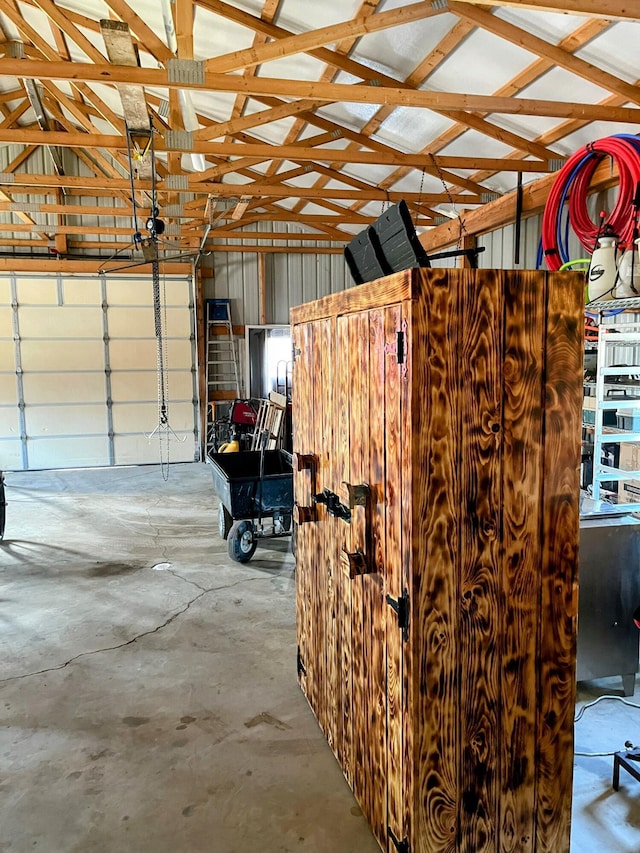 garage with metal wall