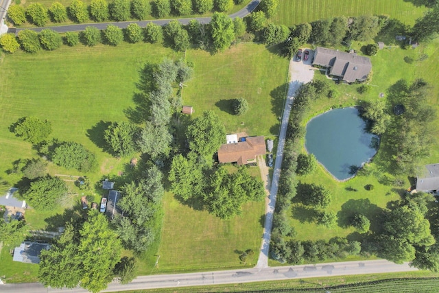 aerial view featuring a rural view and a water view