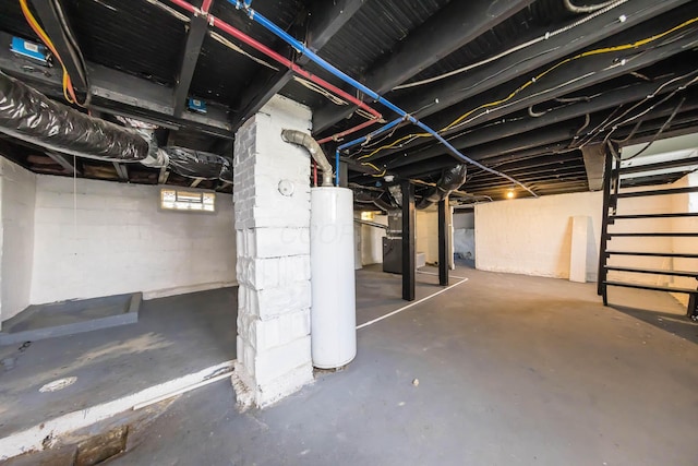 basement with heating unit and gas water heater