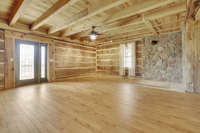 unfurnished room featuring hardwood / wood-style floors, plenty of natural light, and wood ceiling