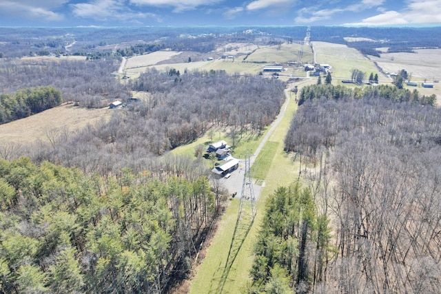 aerial view with a rural view and a forest view