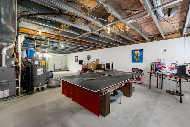 unfinished basement with electric water heater