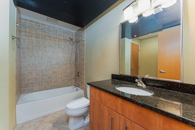 full bathroom with vanity, toilet, shower / tub combination, and tile patterned flooring