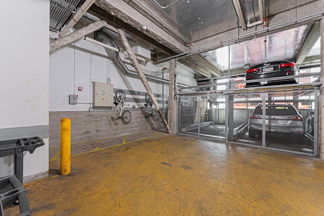 basement with concrete block wall