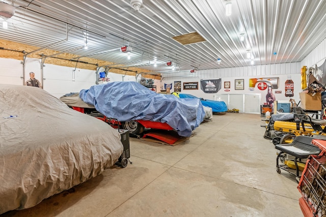 garage with metal wall