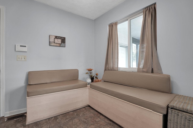 sitting room featuring visible vents and a textured ceiling