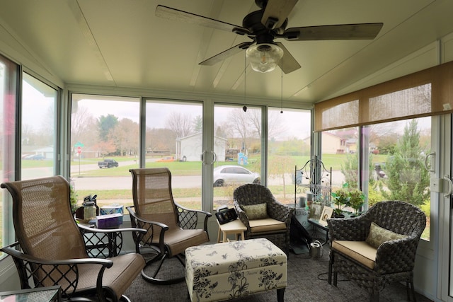 sunroom / solarium with ceiling fan